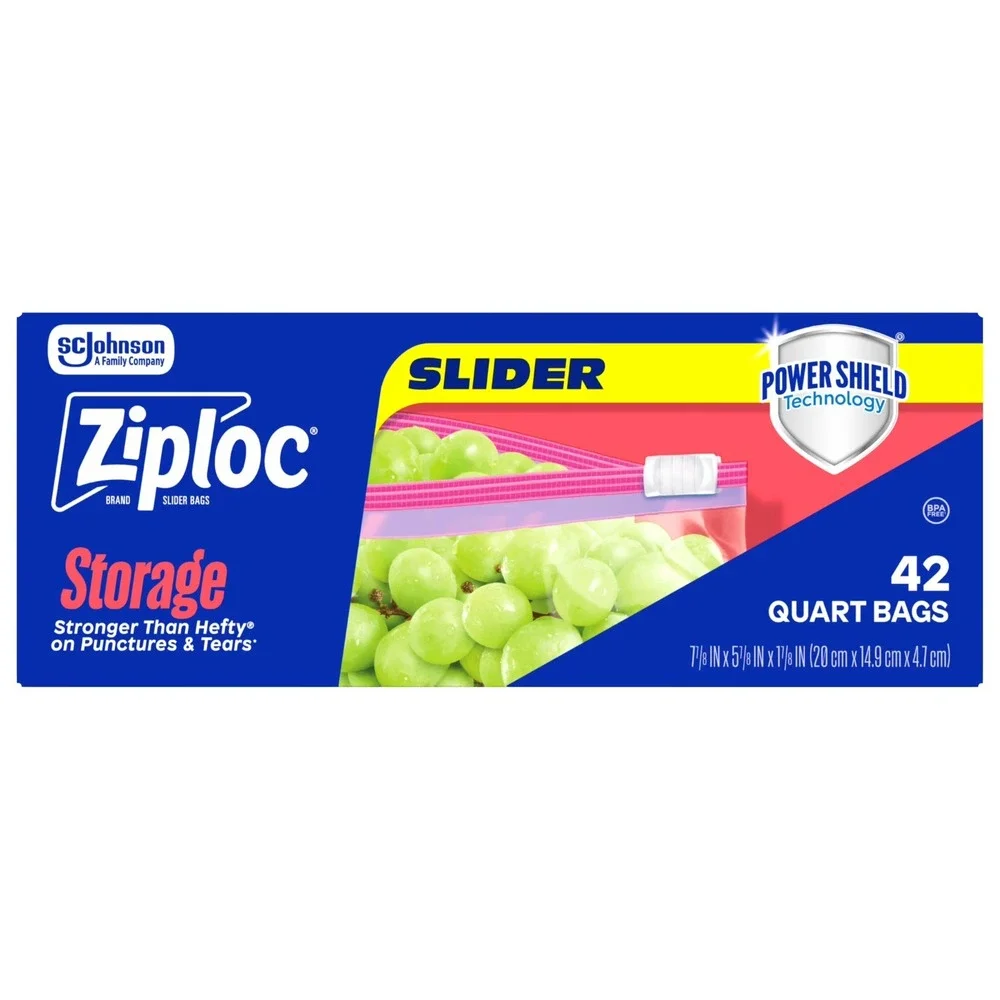 Ziploc Slider Storage Bag, Quart Value Pack, 42 Count (Pack of 3)